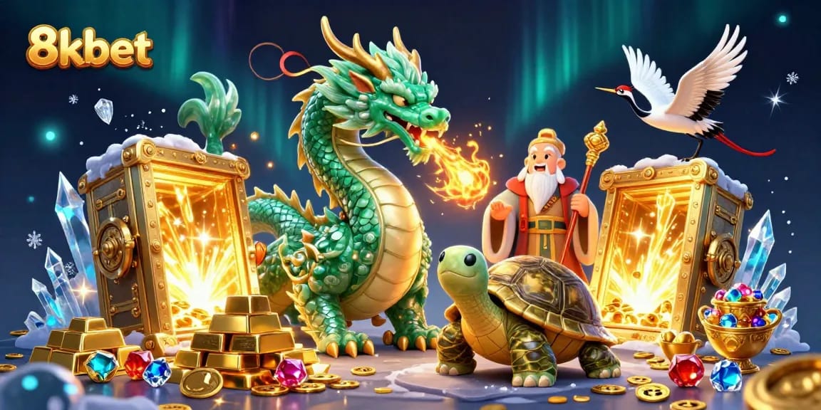 Play slots at 8kbet with dynamic gaming elements and captivating characters in a rich casino scene.