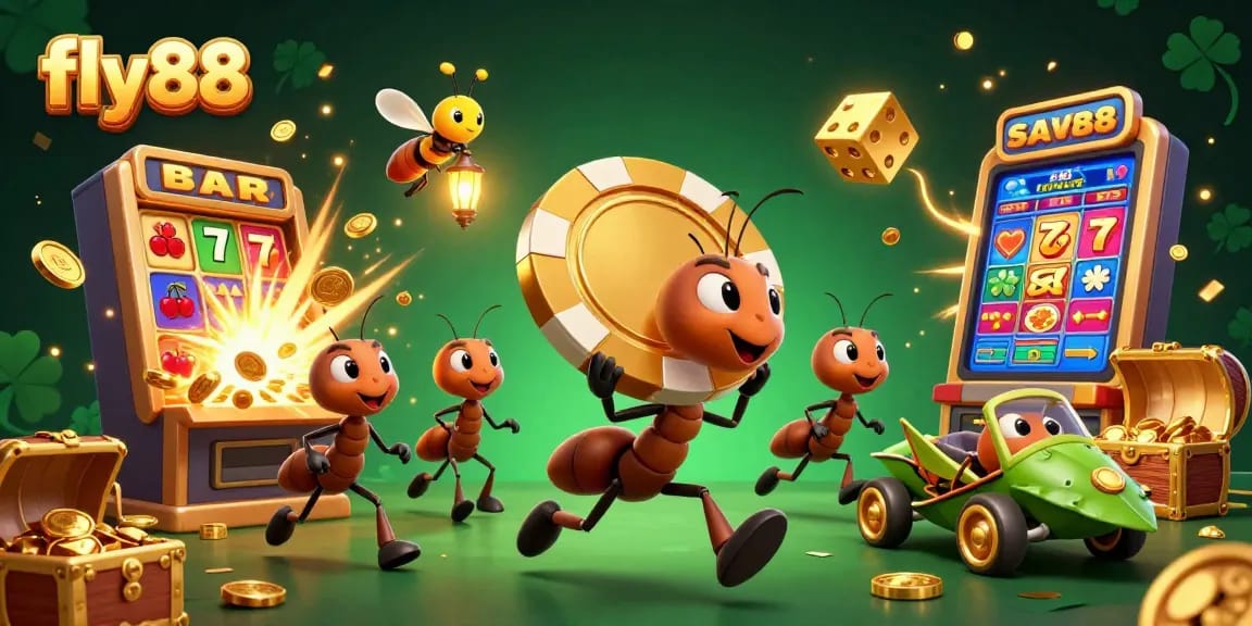 Experience excitement with fly88 as ants steal a giant poker chip amidst a jackpot explosion.