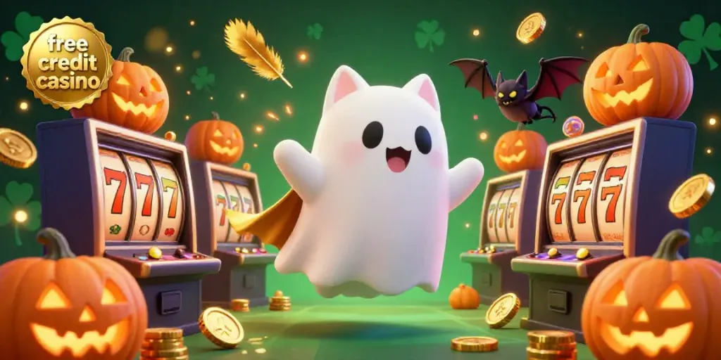 Experience the excitement of free credit casino gaming with our spirited ghost cat and glowing jack-o-lanterns.