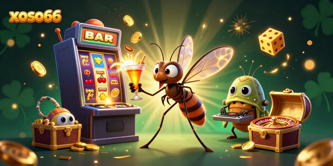 Experience the excitement of xoso66 with a dynamic casino scene featuring a lively mascot and games.
