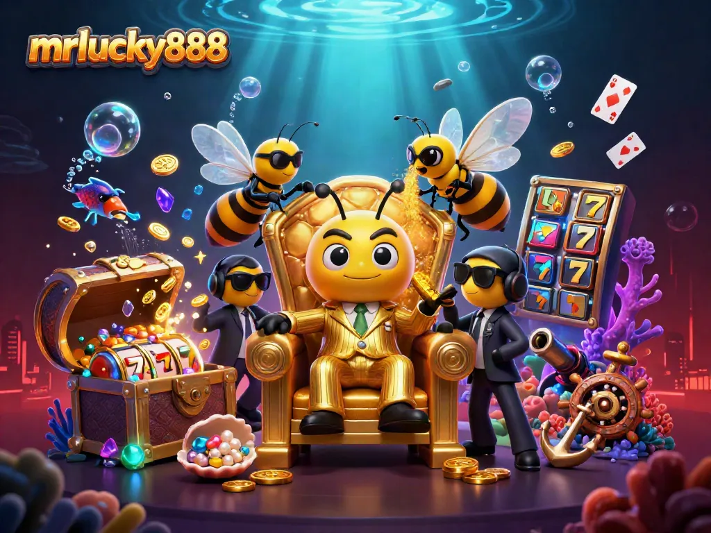 Spin and win at mrlucky888 with the bumblebee mob boss in a vibrant casino scene.