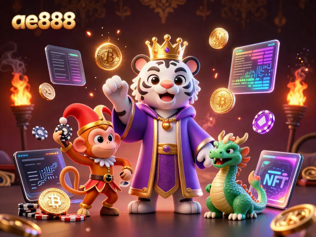 Join the excitement at ae888 with the royal white tiger, golden monkey, and jade dragon in a vibrant casino ambiance.