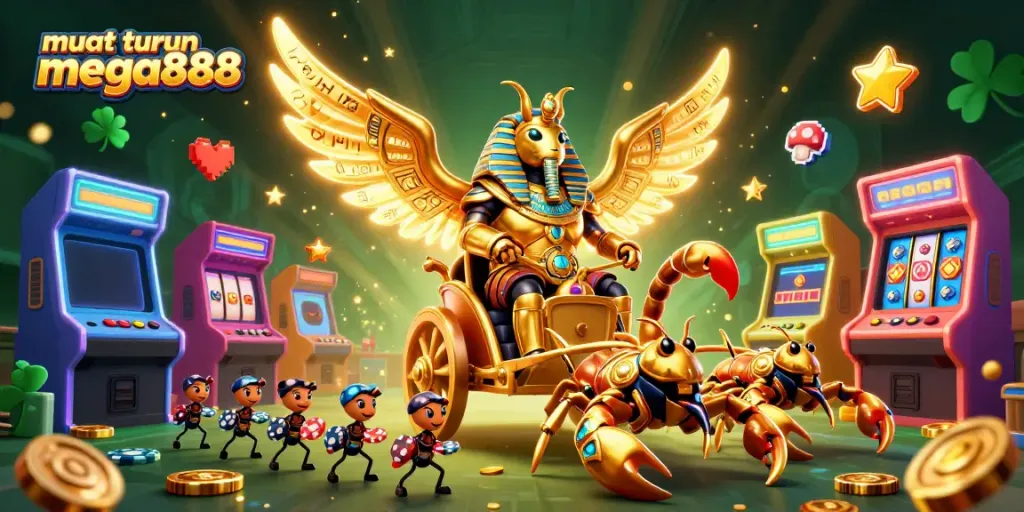 Engage with muat turun mega888 through this vibrant 3D casino illustration showcasing exciting gaming elements.