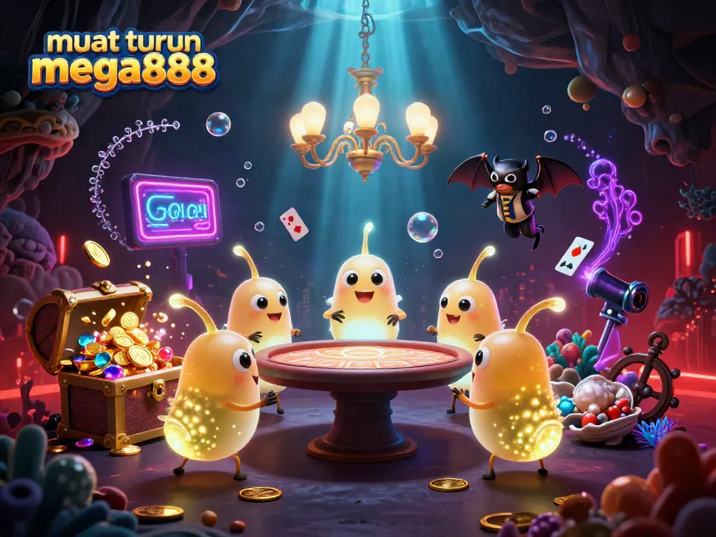 Play exciting casino games with muat turun mega888 featuring colorful characters lighting up the scene.