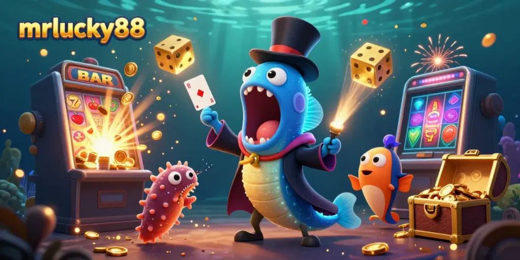 Join mrlucky88's underwater magic show featuring a gulper eel, anglerfish, and a gold-filled slot machine explosion!