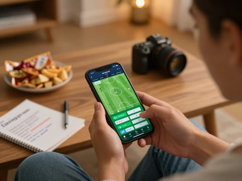 Engaging in keo nha cai via mobile sports betting app while enjoying a cozy atmosphere.