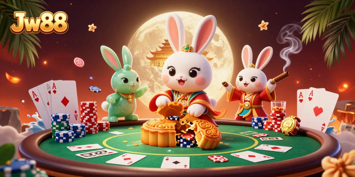 Play exciting games at Jw88 with a vibrant 3D illustration showcasing casino elements!