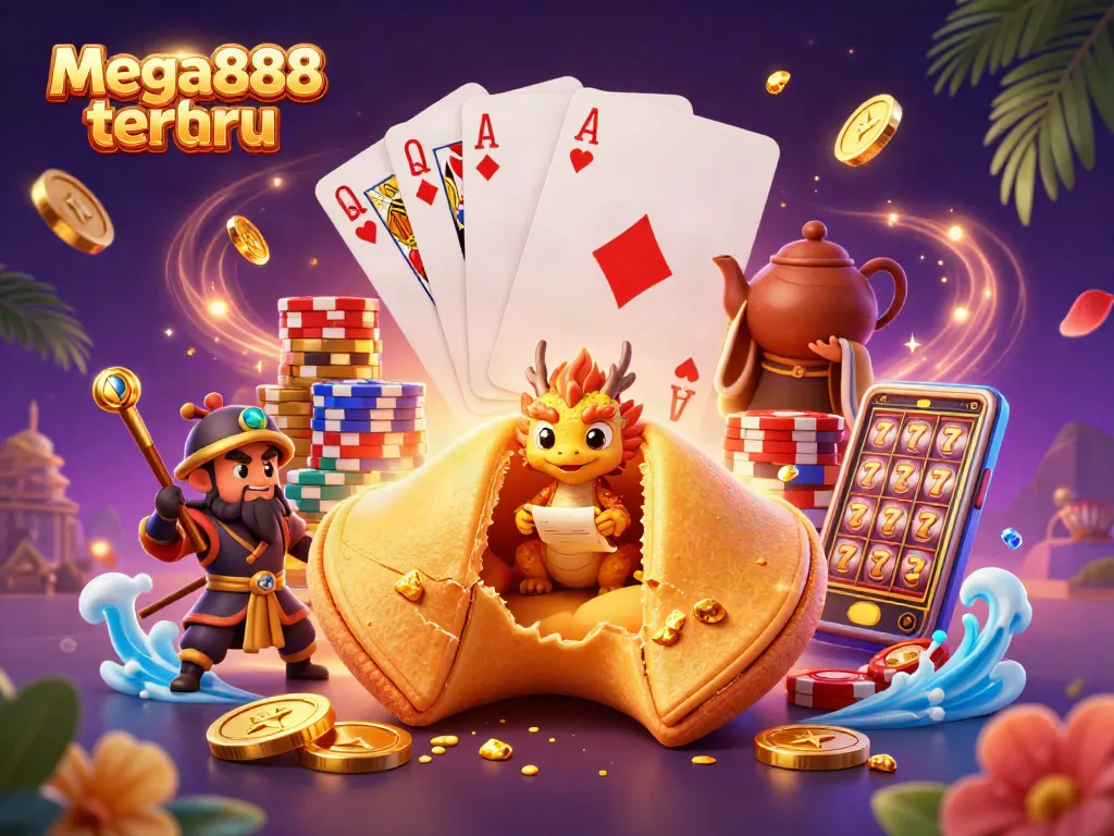 Play exciting games with mega888 terbaru, capturing the thrill of fortune and luck in a vibrant casino scene.