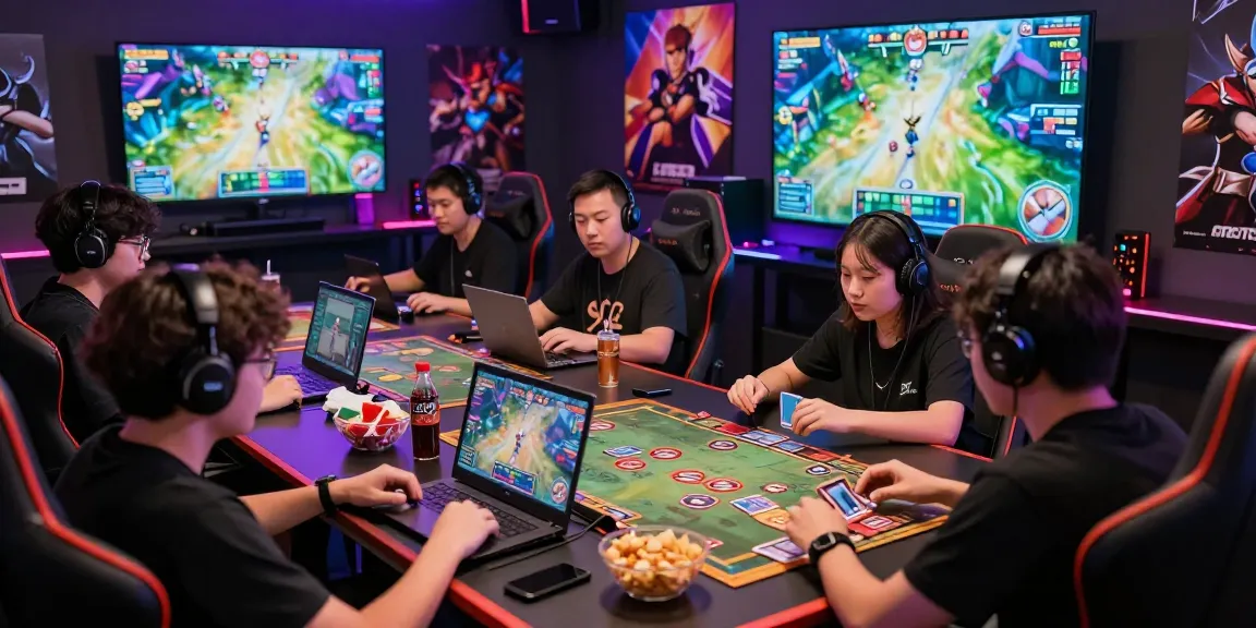 Gamers enjoying a lively card game atmosphere showcasing rokok88 alternatif gaming options in a vibrant setting.