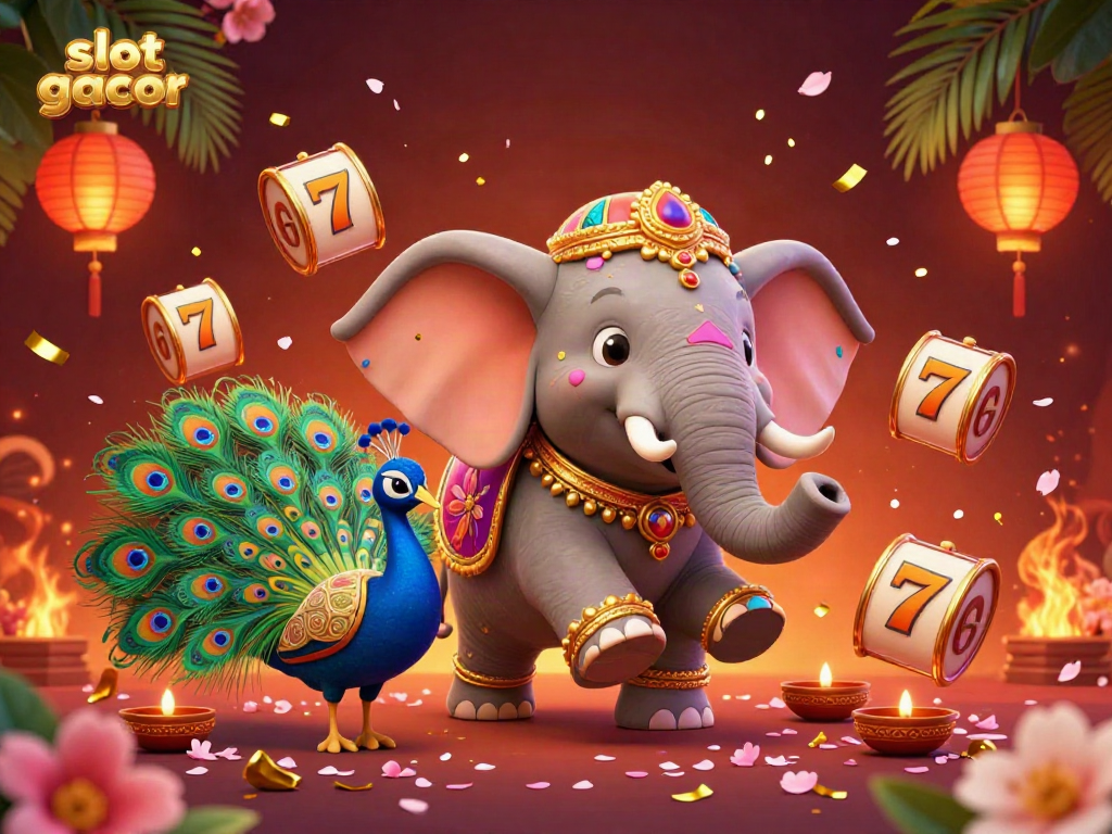 Experience the vibrant excitement of slot gacor through a colorful 3D illustration showcasing festive elements and dynamic slots.